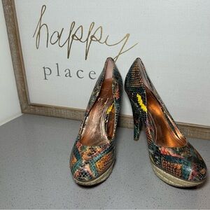 BCBGeneration Capone Paradise Snakeskin Print Platform Stiletto Pumps Heels 8